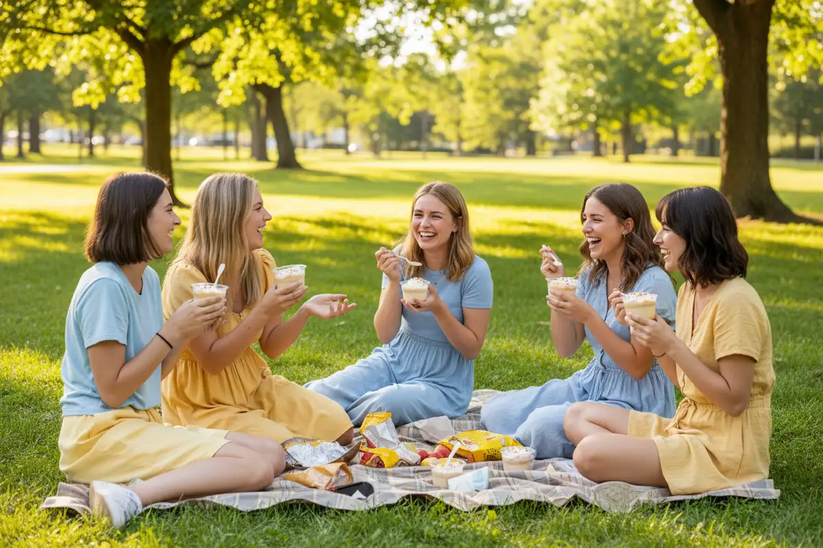 Warum essen junge Menschen in Parks Pudding mit der Gabel?